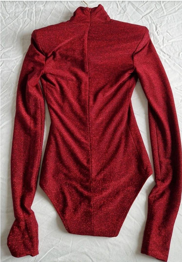 Alexandre Vauthier Burgundy Turtleneck Bodysuit