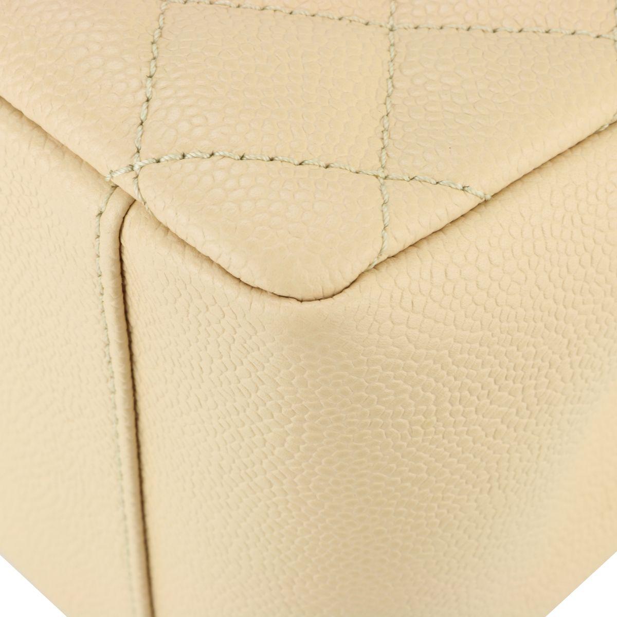 Beige Caviar Grand Shopping Tote (GST) with Silver Hardware