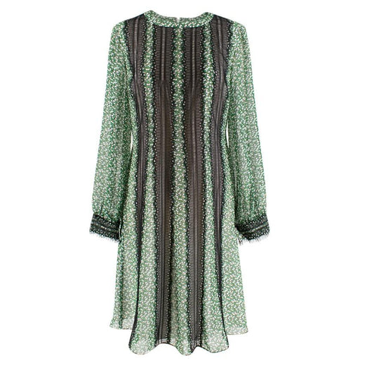 Mikael Aghal Green floral print dress with black lace trim