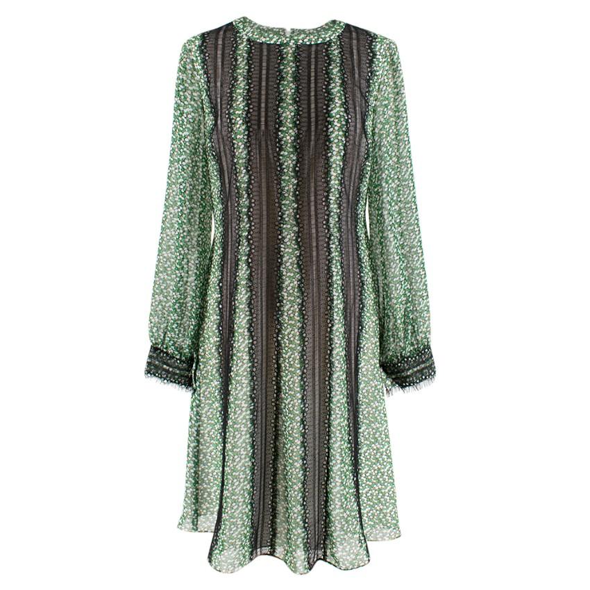 Mikael Aghal Green floral print dress with black lace trim