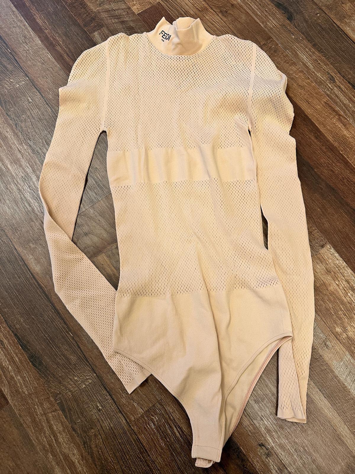 Fendi Long Sleeve Jersey Mesh Bodysuit and Bra Set