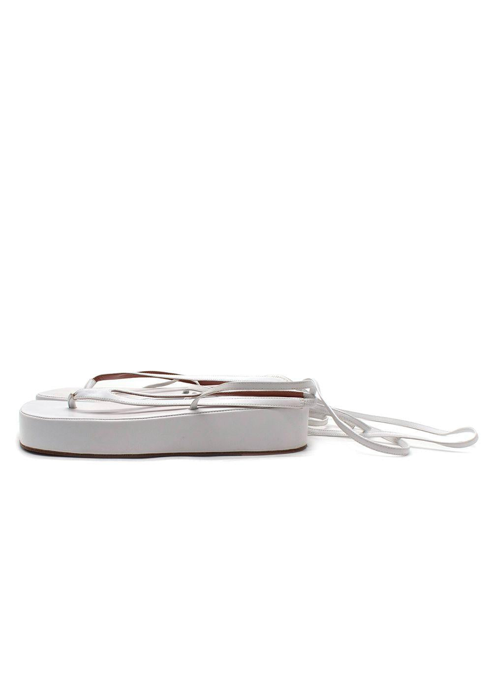 Amina Muaddi White Leather Tie Sandals