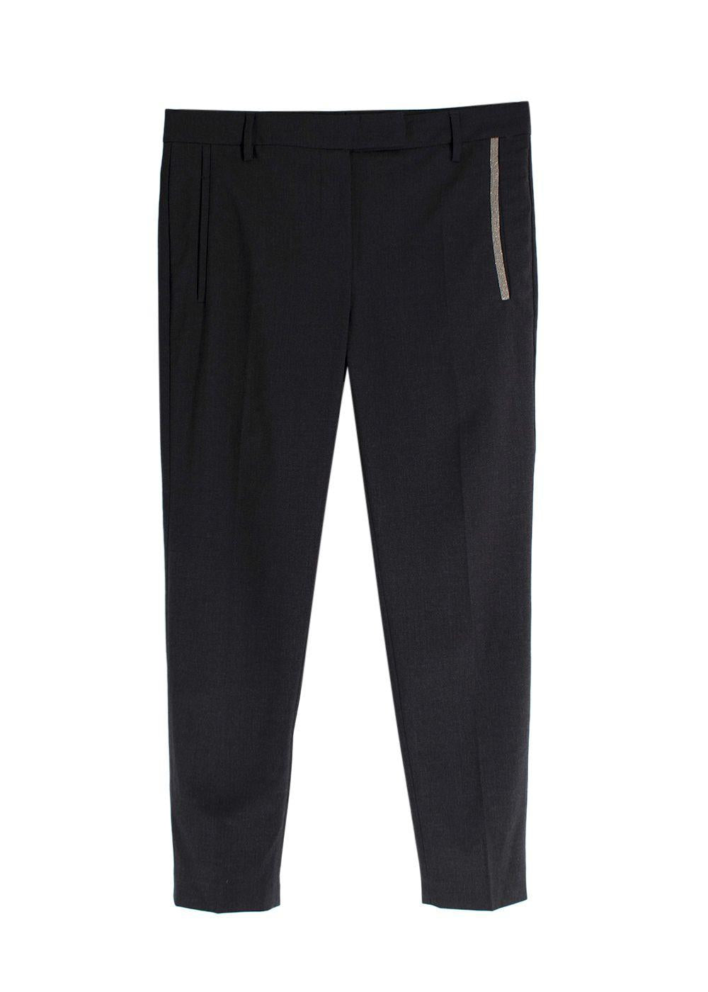 Brunello Cucinelli Charcoal Grey Trousers with Signature Embellishment