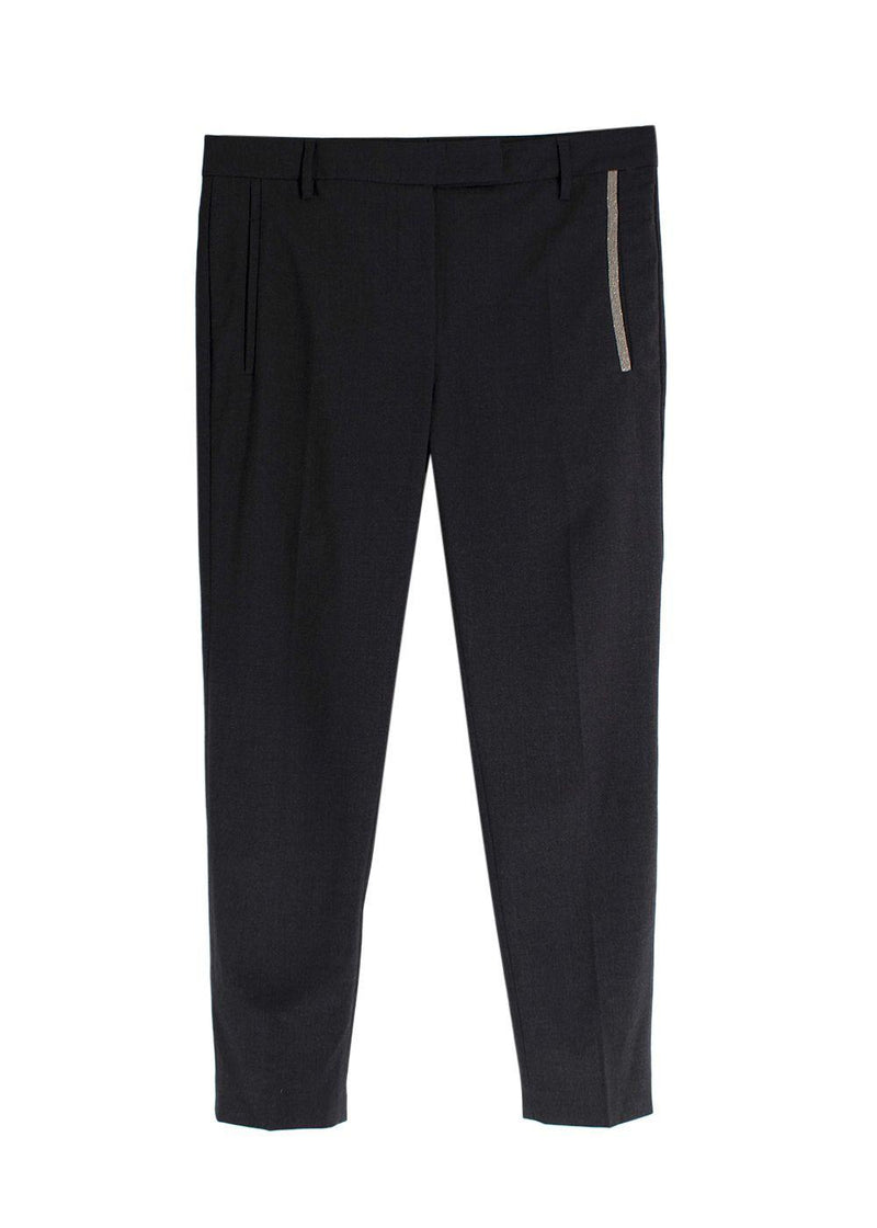 Brunello Cucinelli Charcoal Grey Trousers with Signature Embellishment