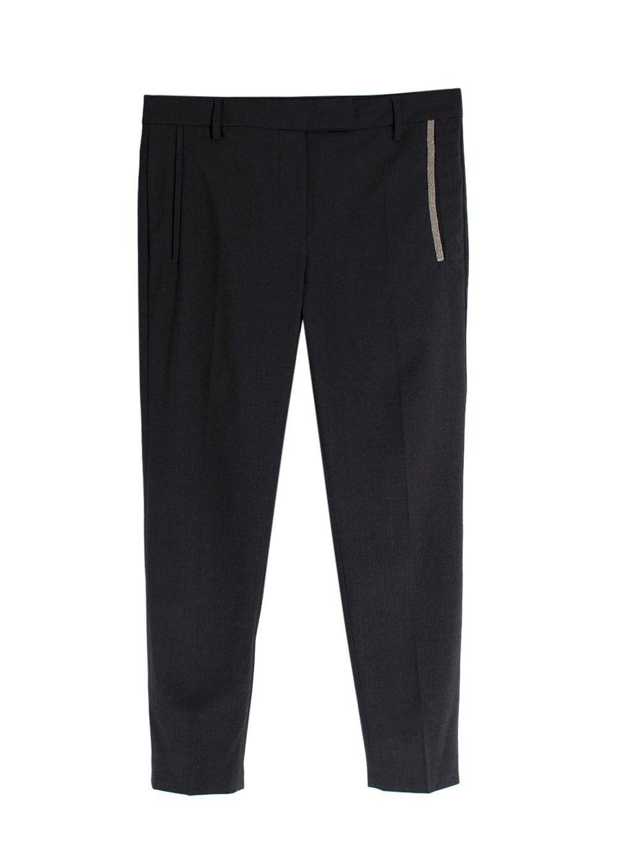 Brunello Cucinelli Charcoal Grey Trousers with Signature Embellishment