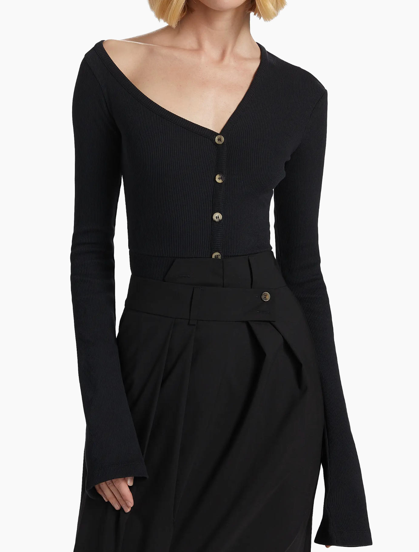 A.W.A.K.E. Mode Asymmetric Rib-Knit Bodysuit