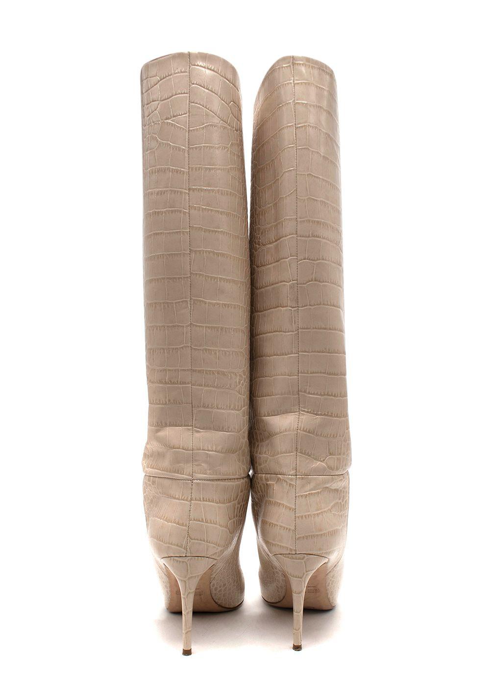 Paris Texas Cream Croc-Embossed Knee High Boots