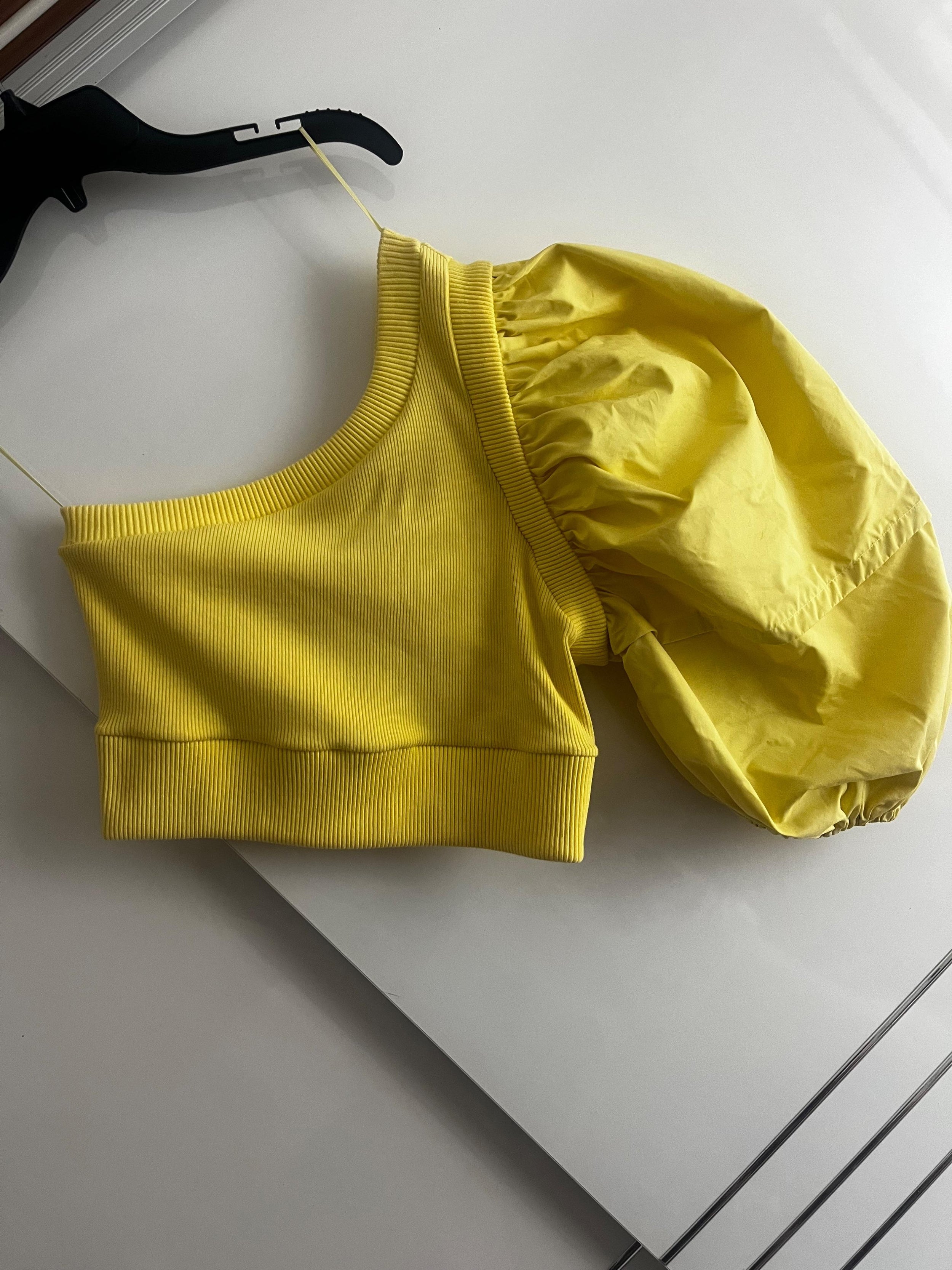 Alexander McQueen Yellow Cropped One Shoulder Top