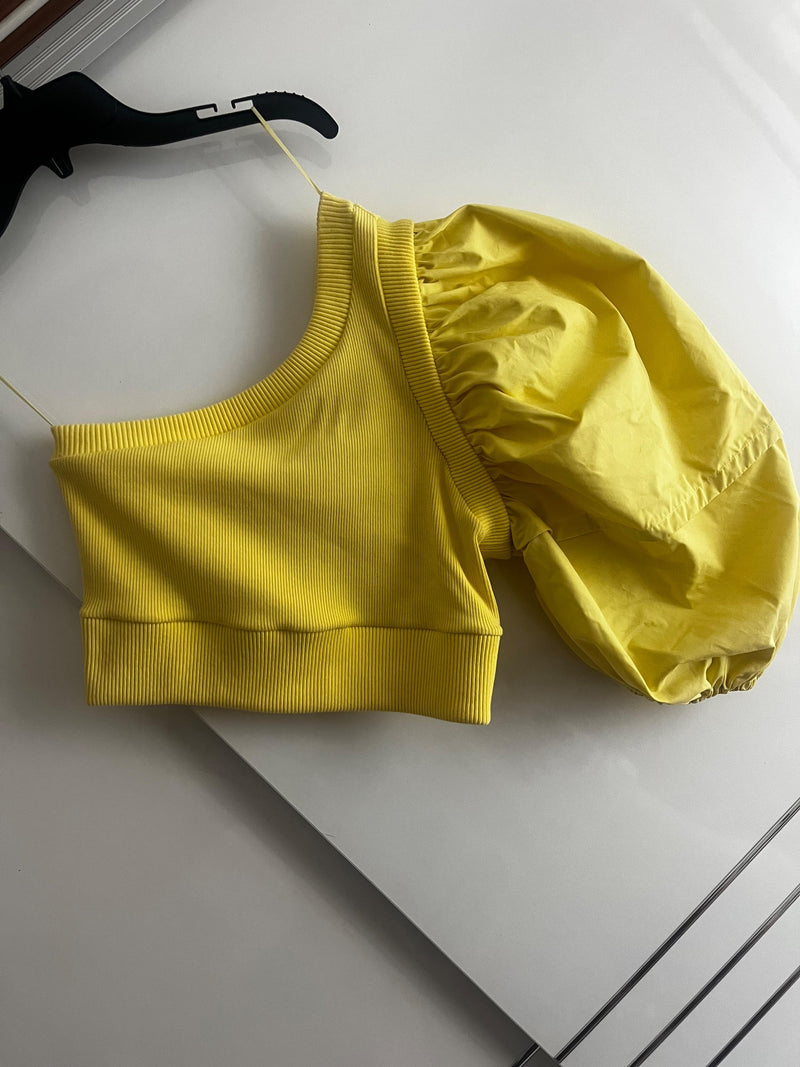 Alexander McQueen Yellow Cropped One Shoulder Top