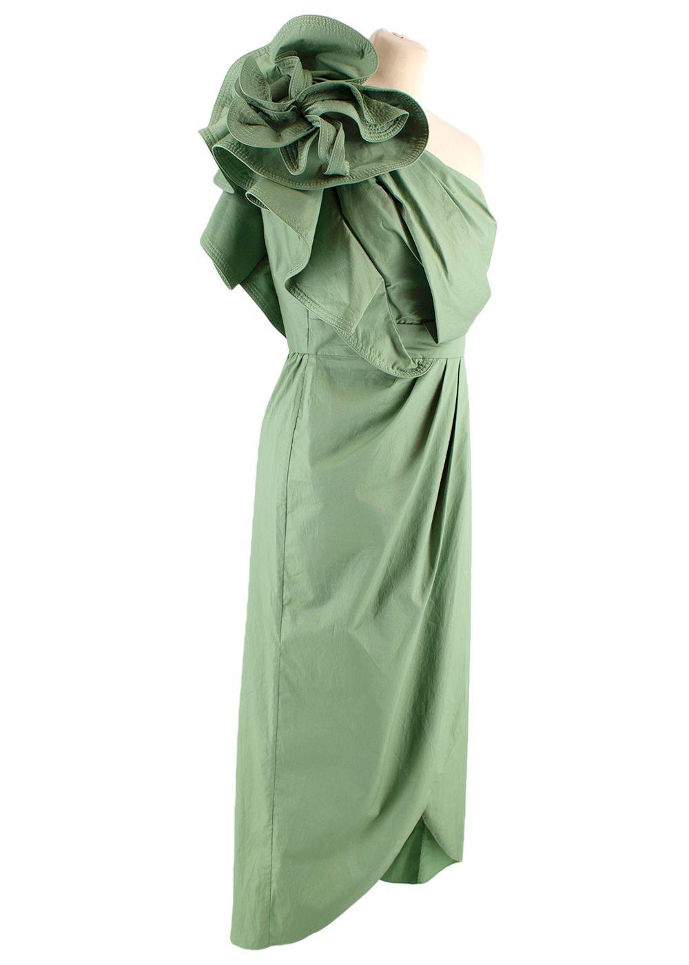 Persian Opulence Green Cotton Ruffled Dress