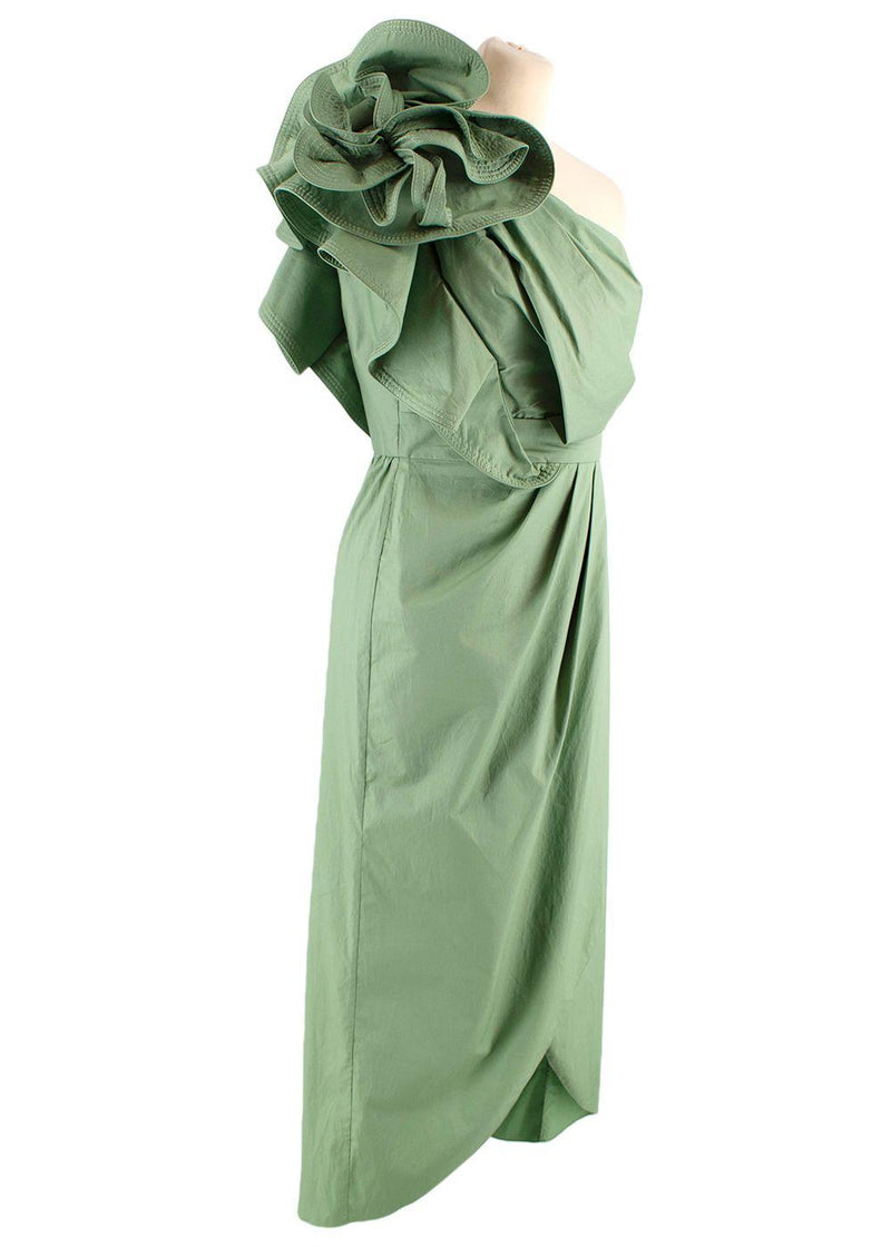 Persian Opulence Green Cotton Ruffled Dress