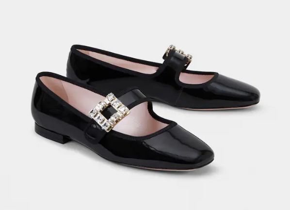 Roger Vivier Tres Vivier Strass Patent Leather Ballerina Flats