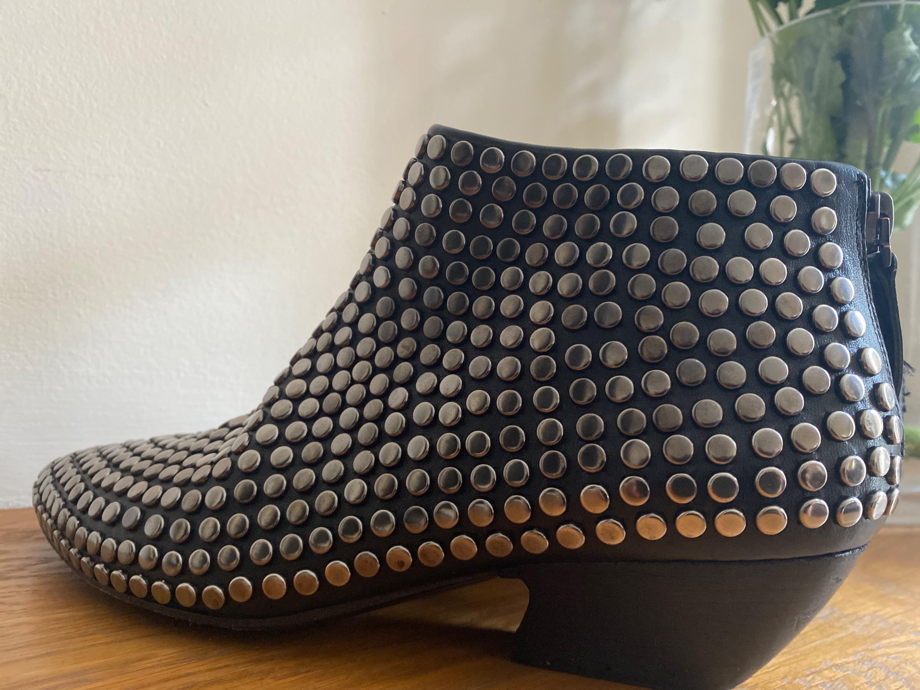 Black Leather Studded Pointed Toe Boots