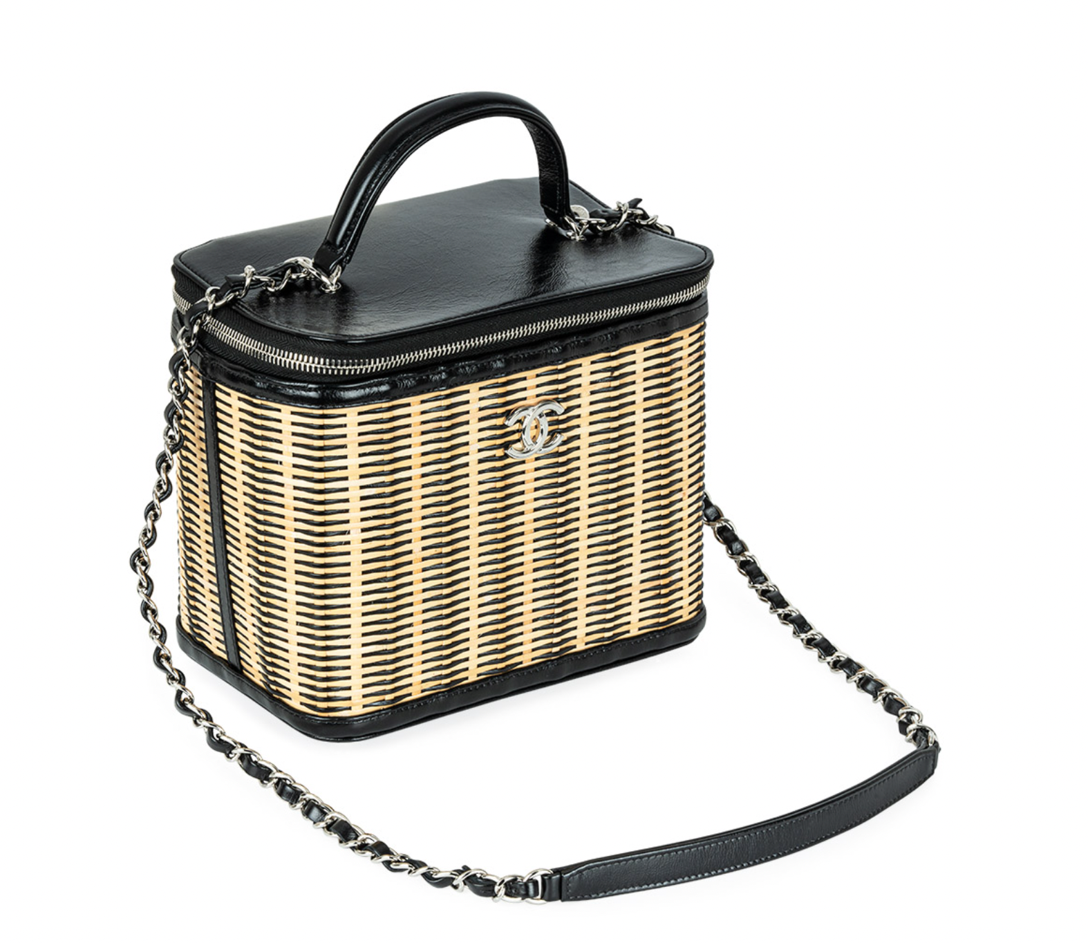 black lambskin & natural rattan Vanity Case bag