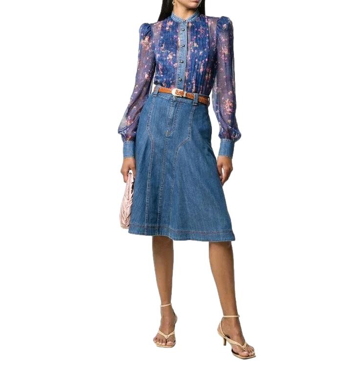 Philosophy Di Lorenzo Serafini Denim Trimmed Floral Chiffon Blouse