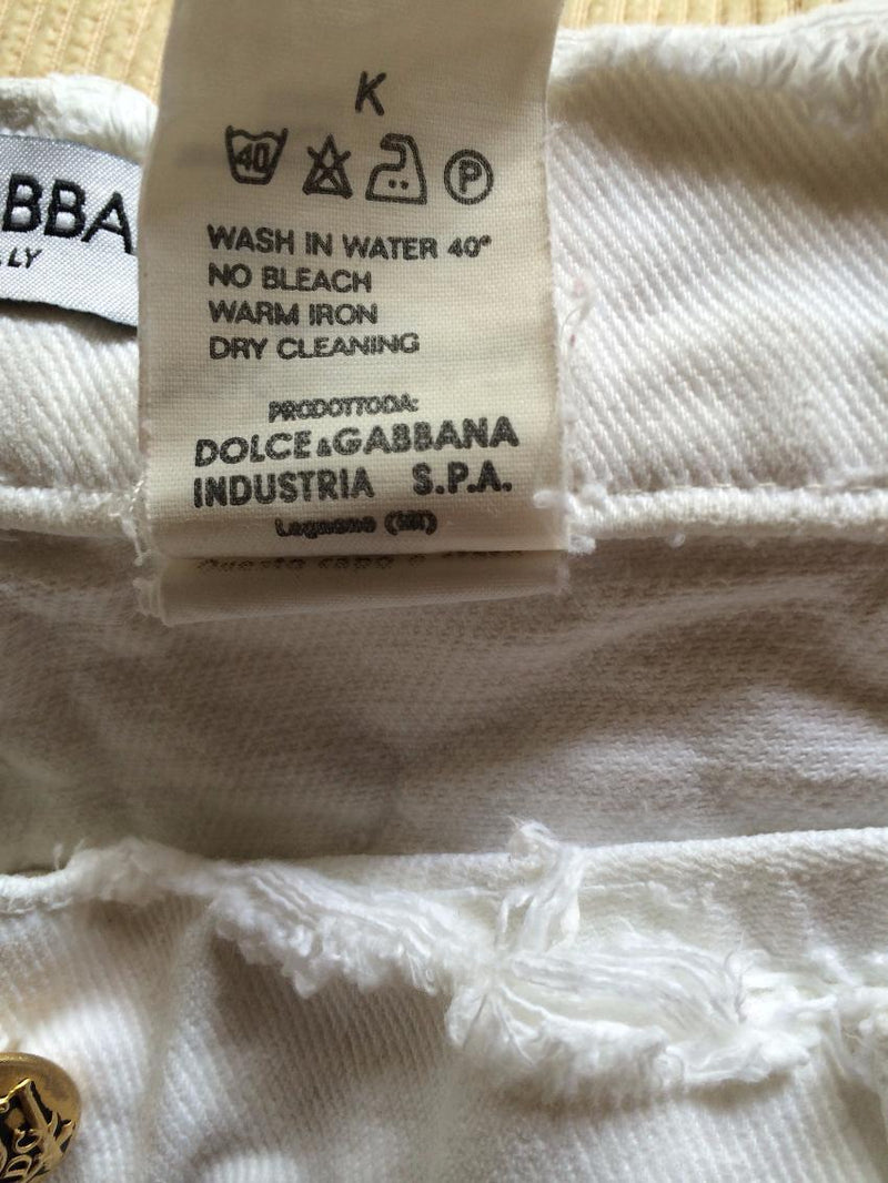Dolce and Gabbana White Denim Destroyed Jeans