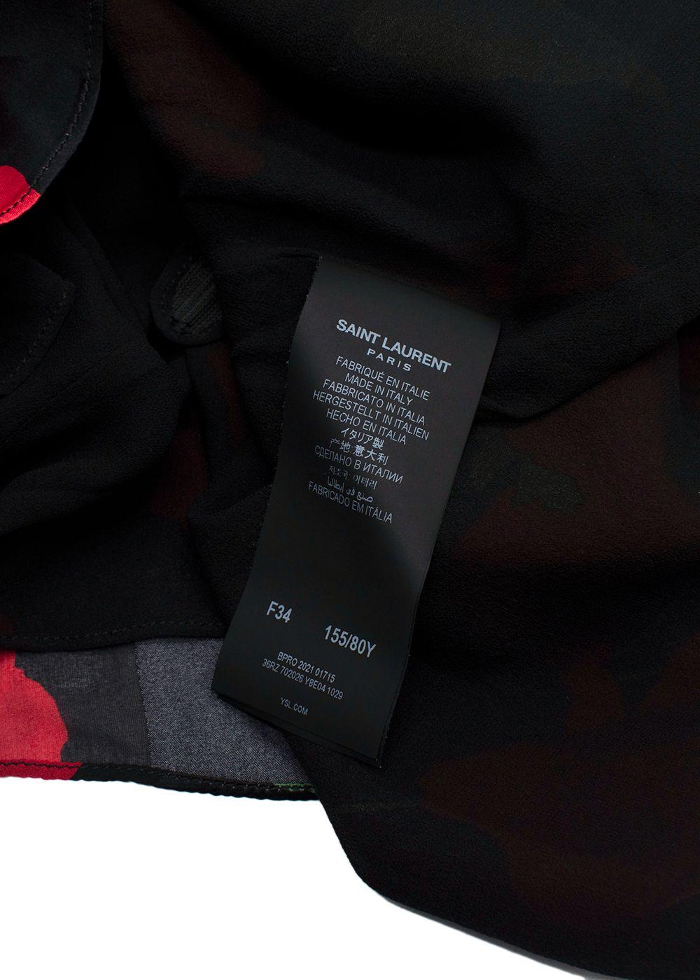Saint Laurent Rose Print Silk Slip Dress