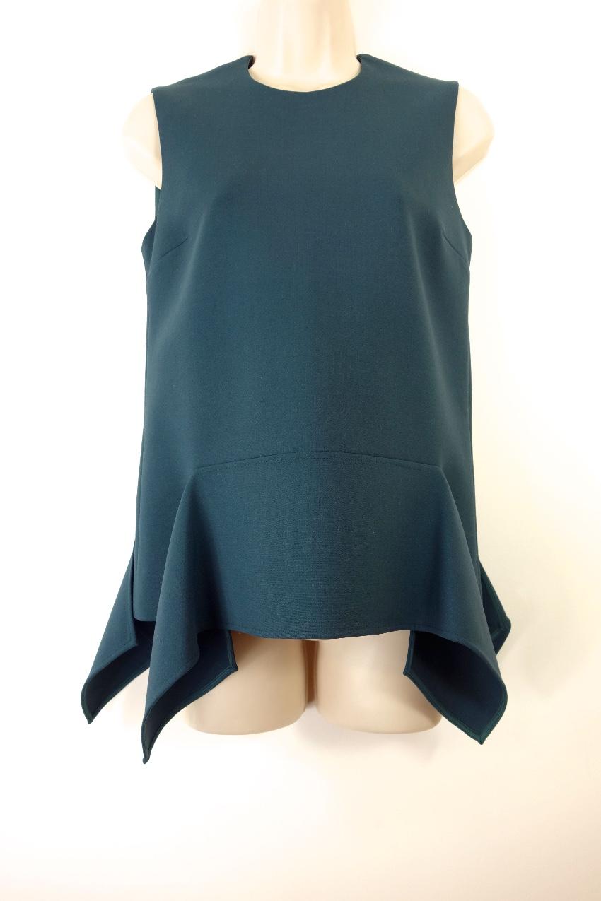 Victoria Victoria Beckham Green Stretch Crepe Flared Sleeveless Top