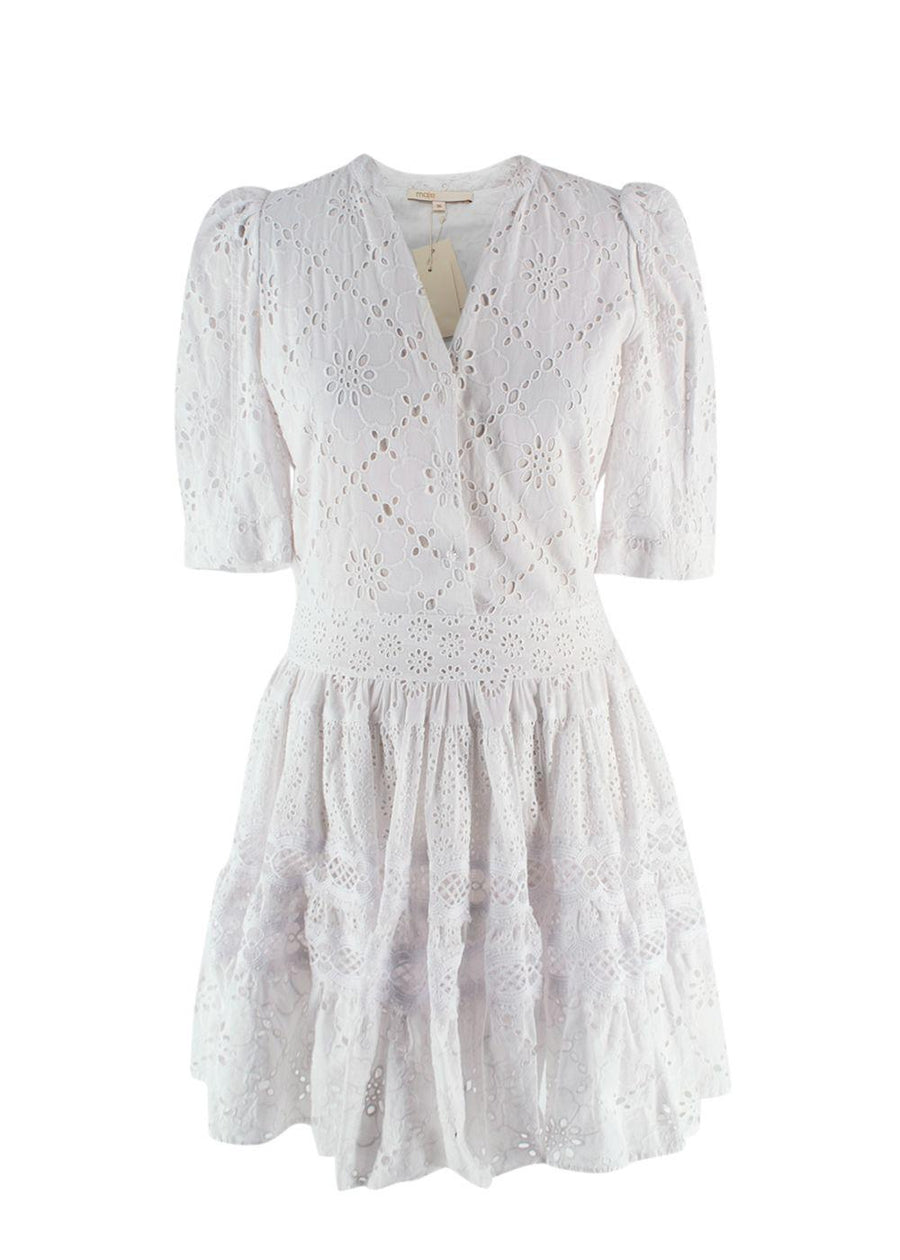 Maje White Rayanette A Line Eyelet Dress