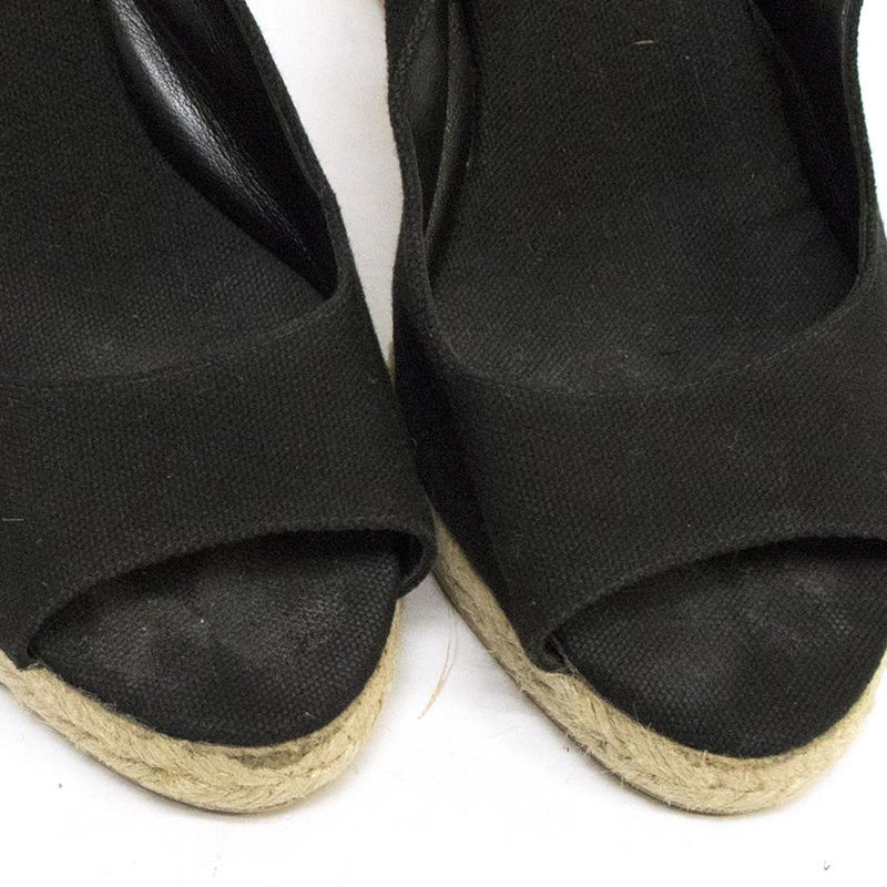 Castaner Black Peep Toe Wedges
