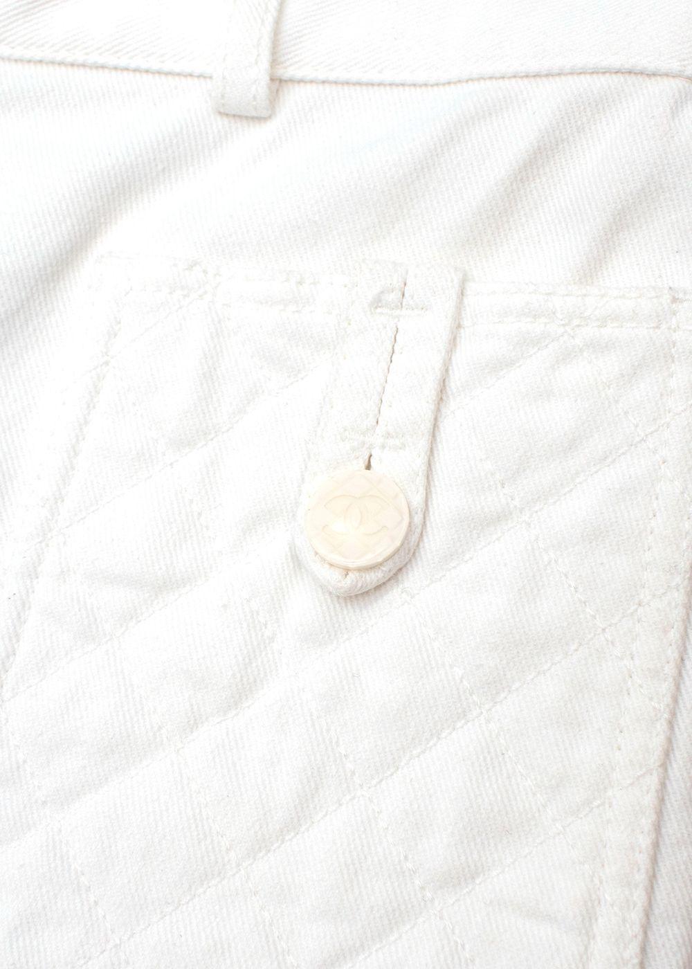 Quilted Pocket Detail White Cotton Jeans