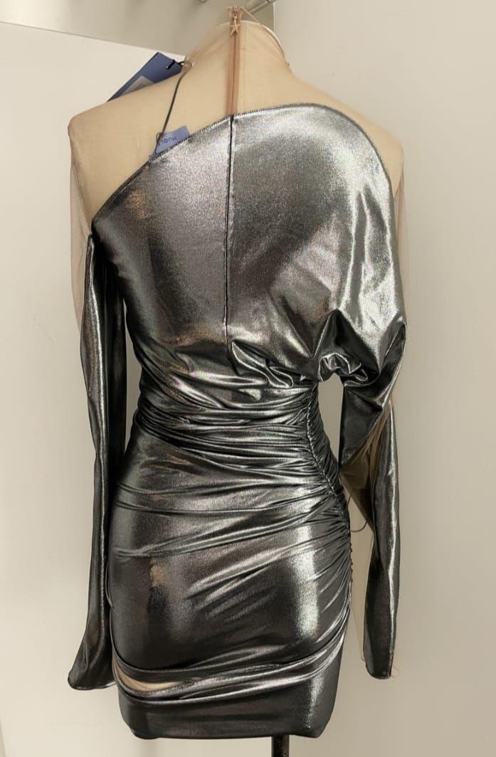 Mugler Metallic Impossible Neckline Mini Dress
