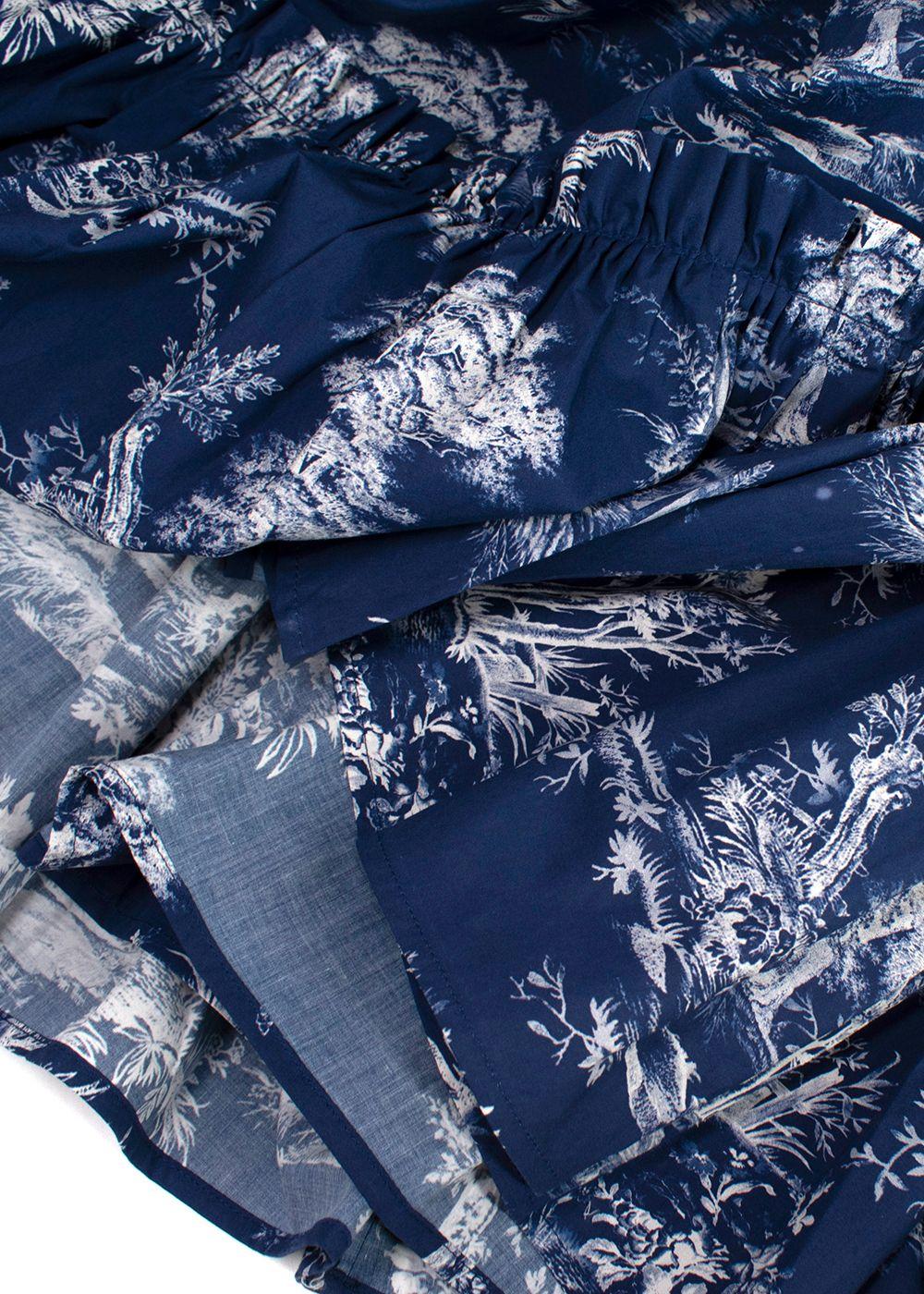 Cara Cara Navy Toile de Jouy Printed Tiered Cotton Skirt