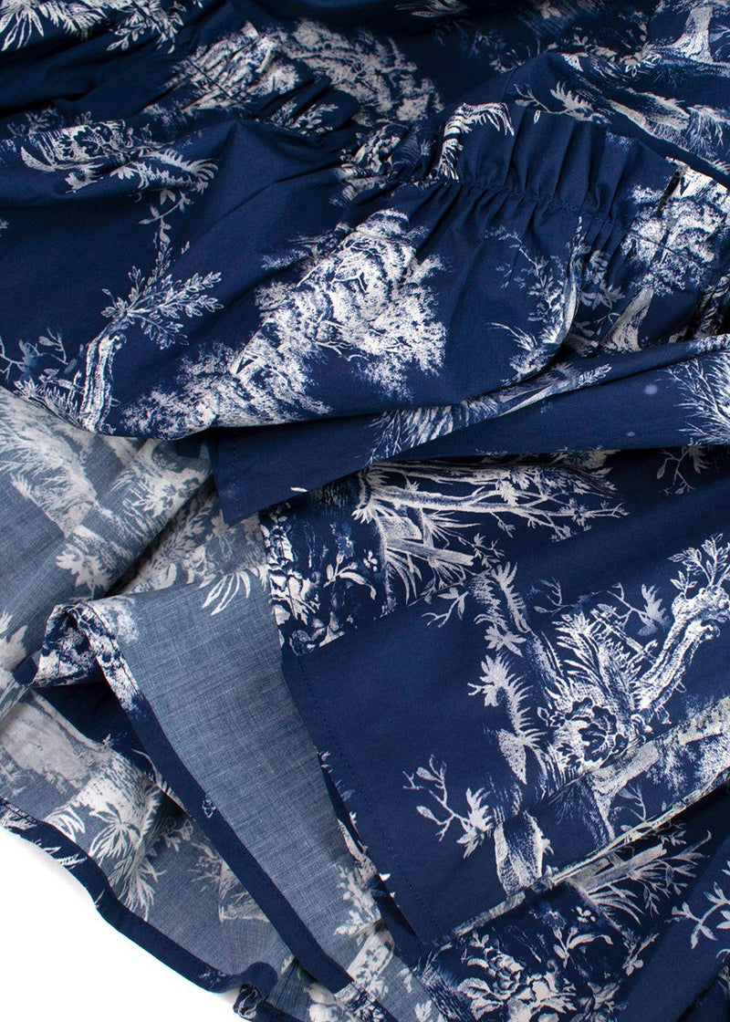 Cara Cara Navy Toile de Jouy Printed Tiered Cotton Skirt