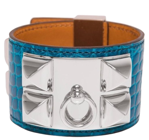Hermès Matte Alligator collier de Chien bracelet Bleu Izmir with Palladium Hardware