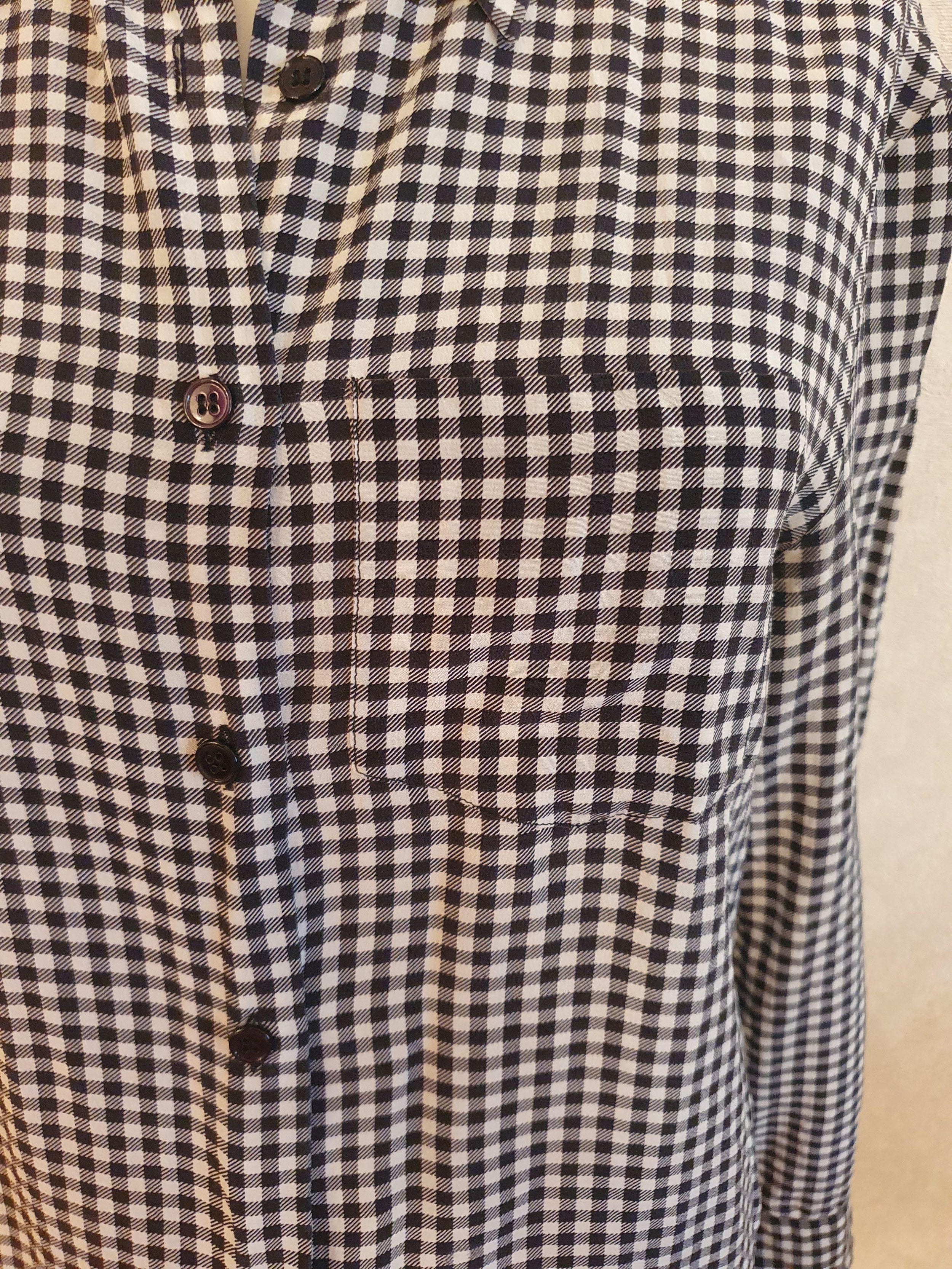 Black & white gingham silk crepe blouse