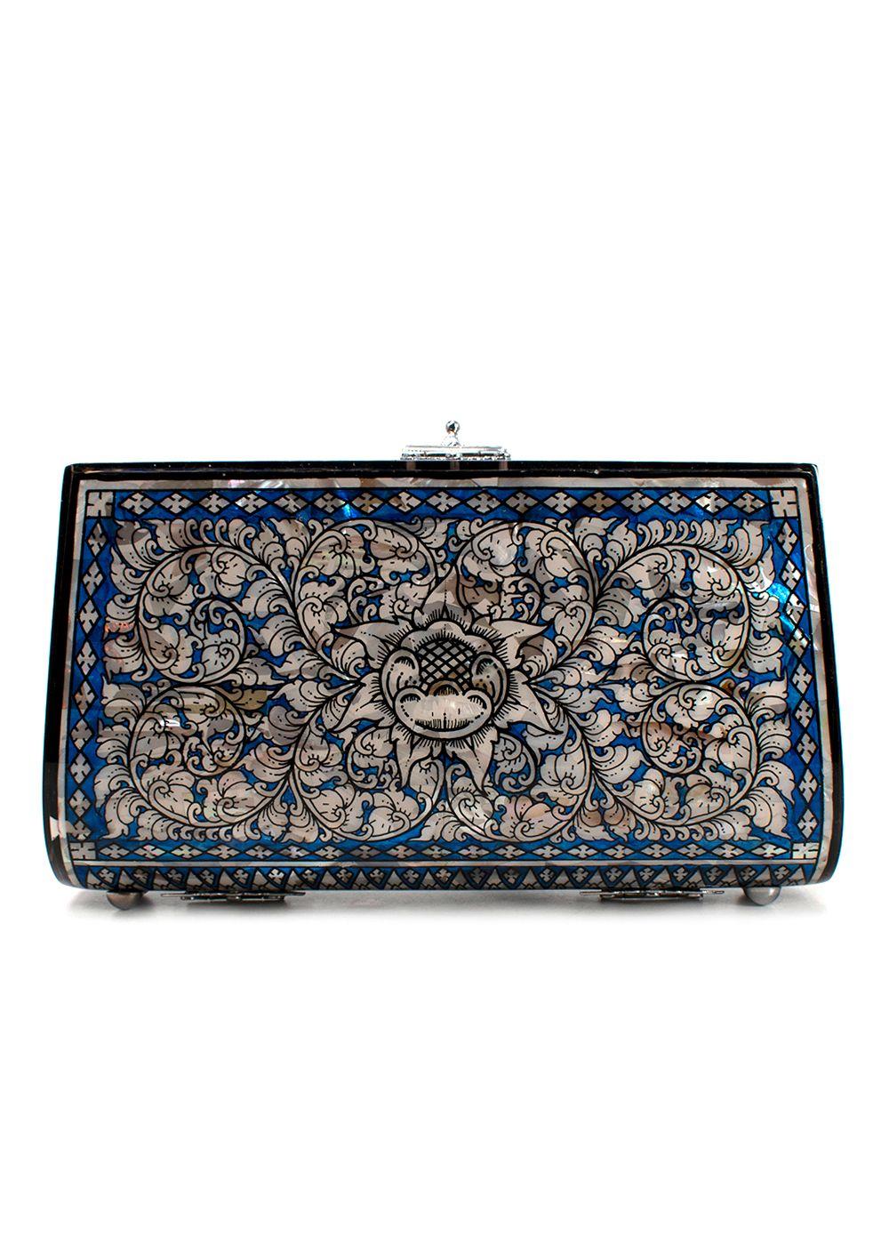 Bespoke Blue Patterned Mother of Pearl Clutch Bag