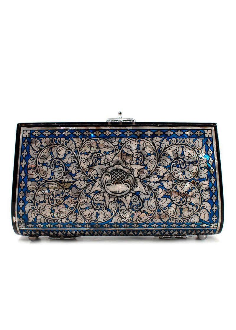 Bespoke Blue Patterned Mother of Pearl Clutch Bag