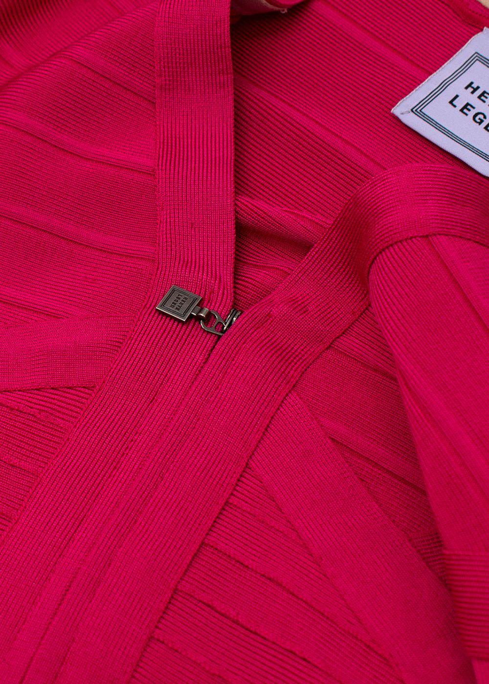 Pink Stretch Bandage V-Neck Zipped Dress