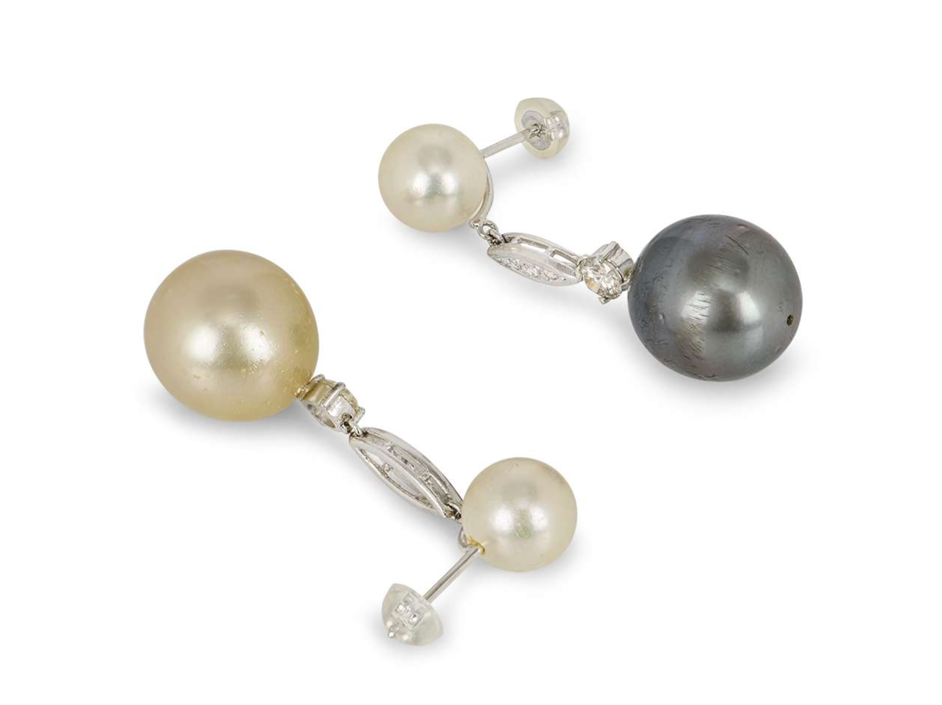 18ct white gold, diamond & pearl drop earrings