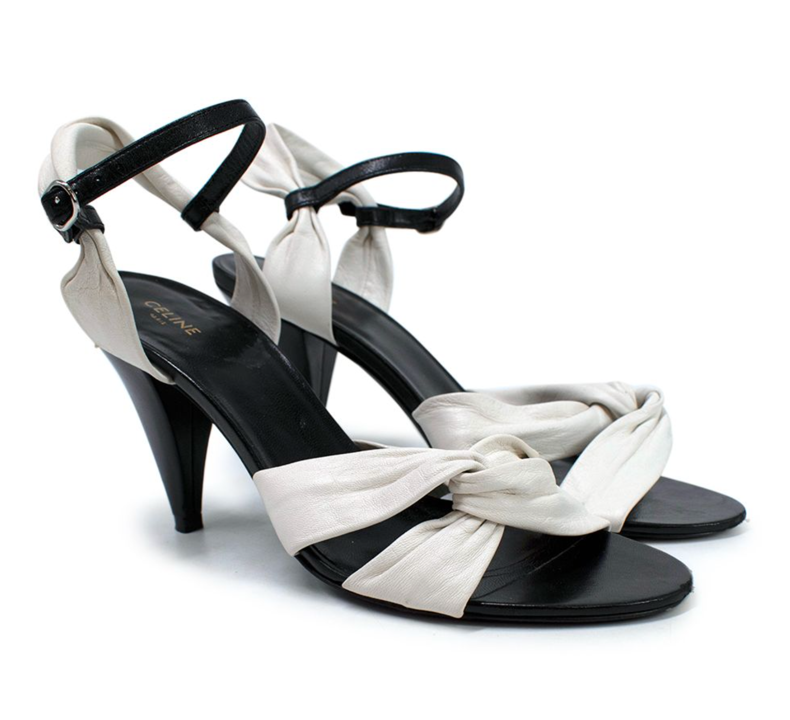 Celine Black and White Leather Twist Pumps