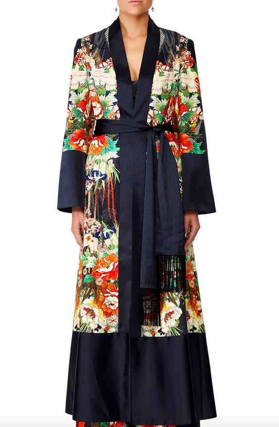 Camilla Embroidered Silk Jacquard Embellished Coat