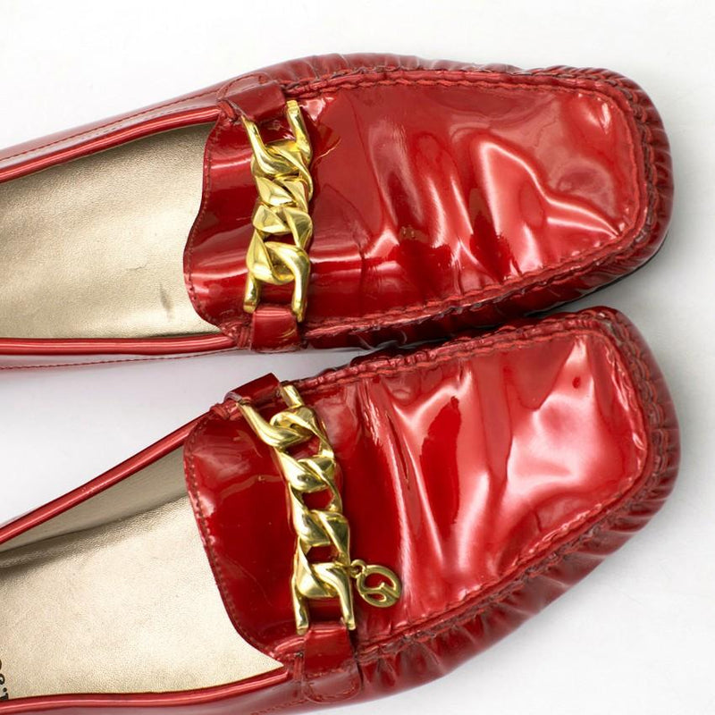 St. John Red Metallic Leather Loafers