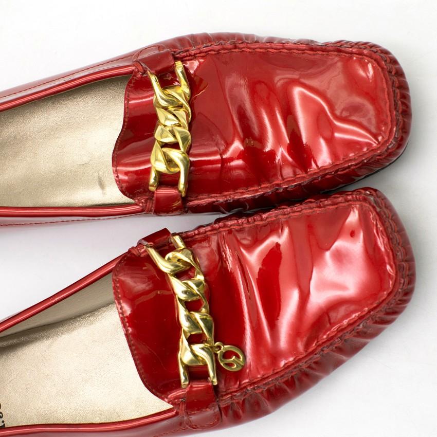 St. John Red Metallic Leather Loafers