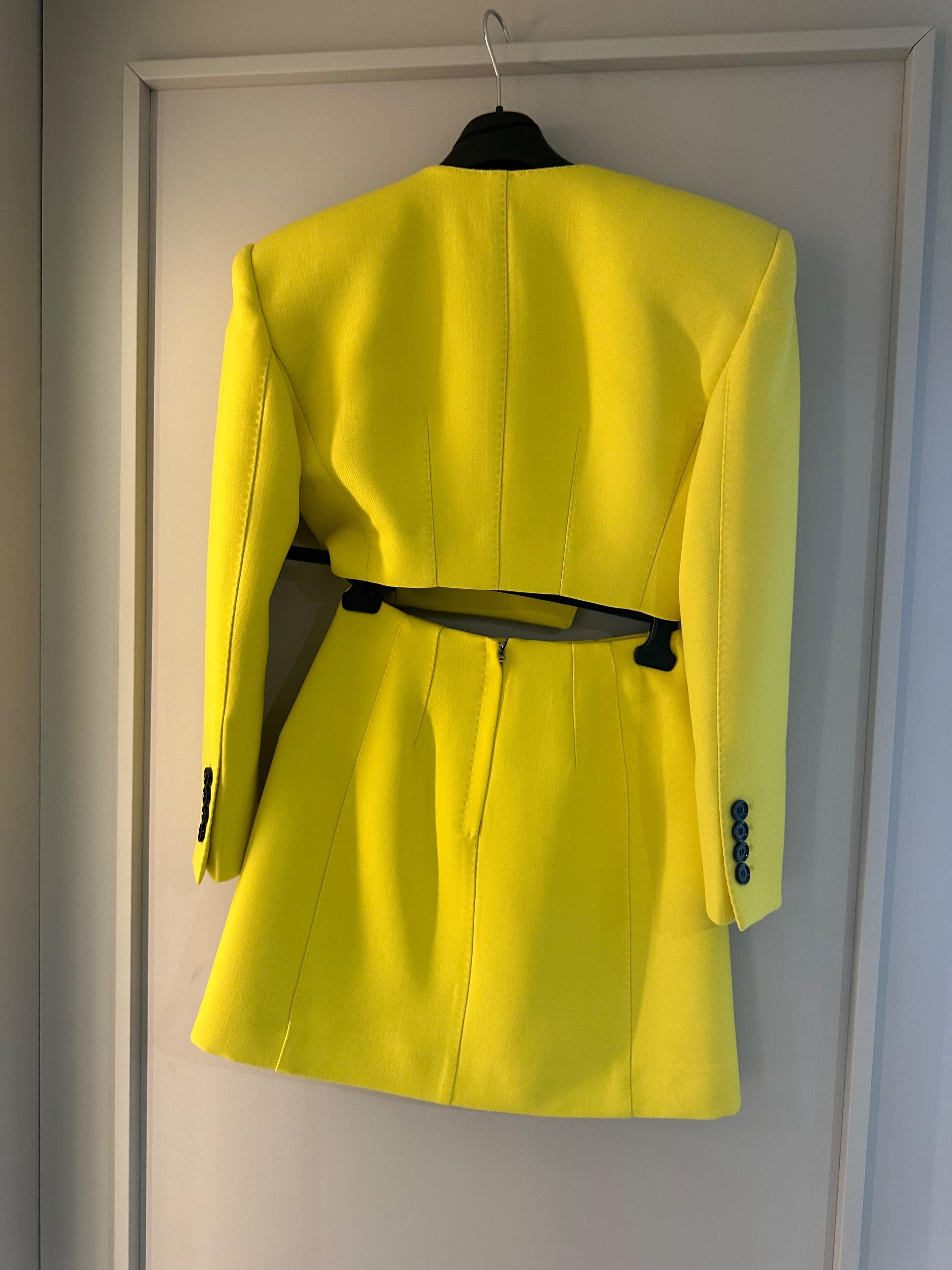 Yellow & Black Virgin Wool Asymmetric Jacket & Mini Skirt