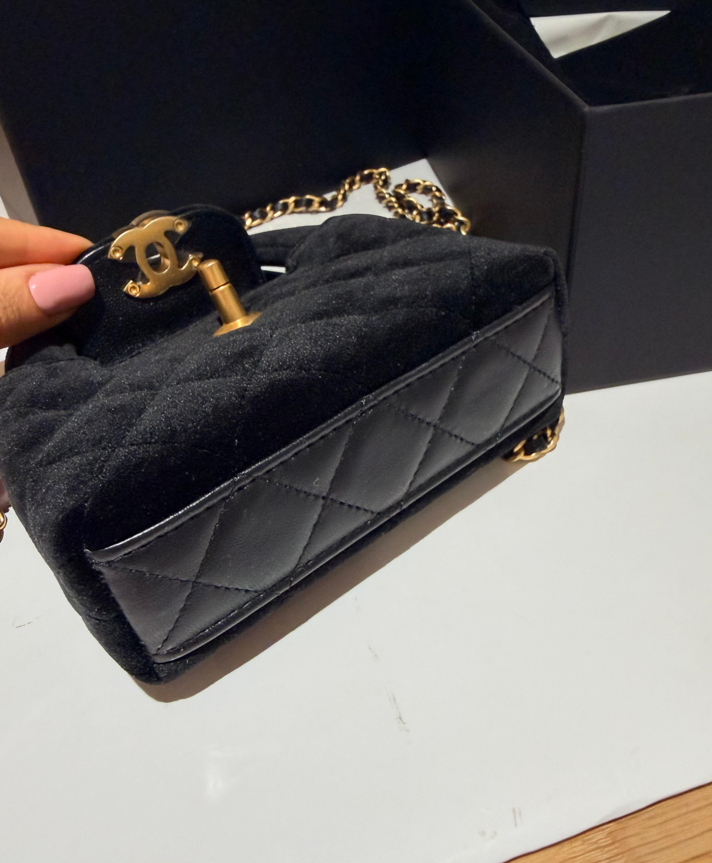 Chanel Black Velvet Kelly Mini Nano