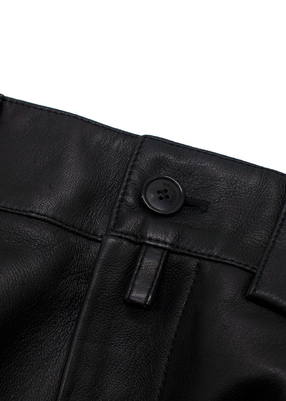 Balenciaga Black Unisex Straight Leg Leather Trousers