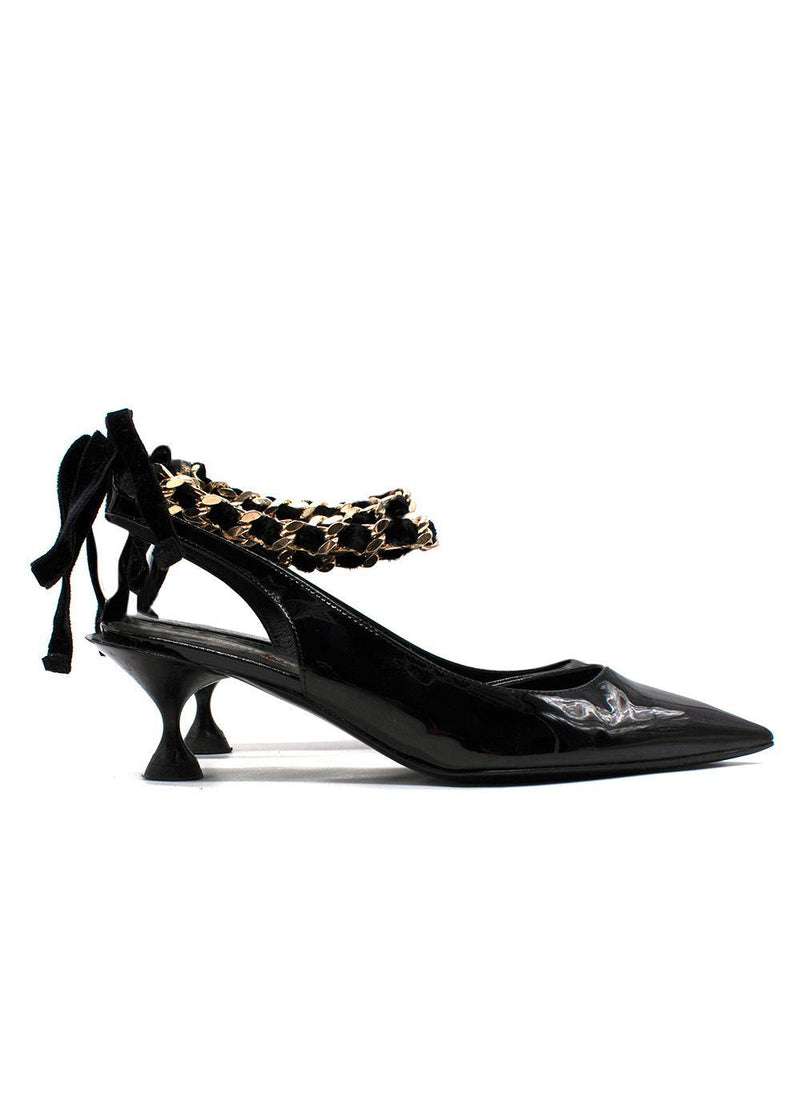 Burberry Black Patent Leather Slingback Pumps