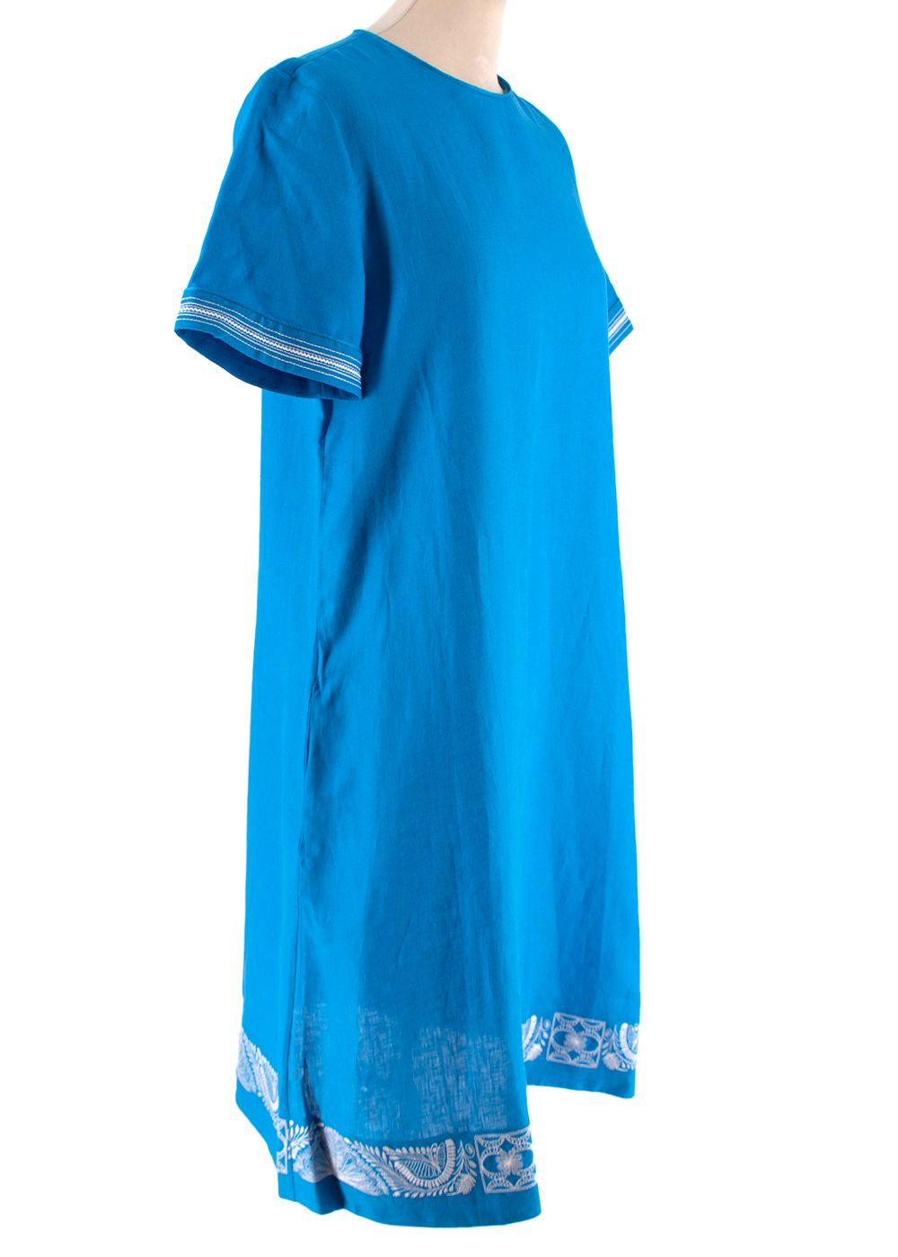 Loro Piana Blue flax embroidered hem shift dress
