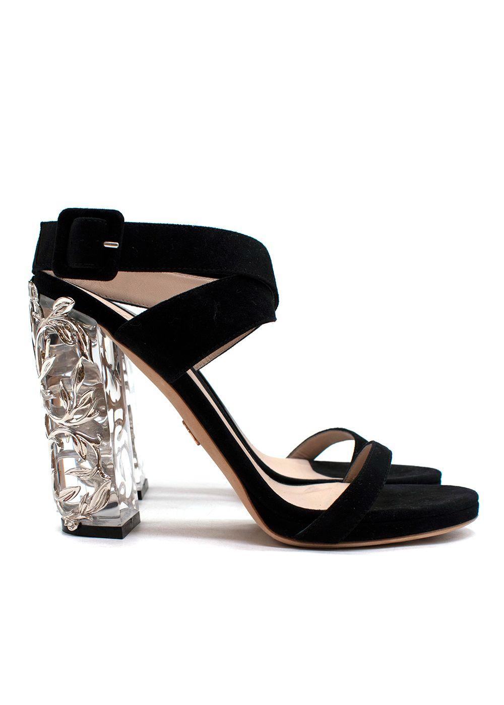 Ralph & Russo Black Suede Eden Plexi Sandals