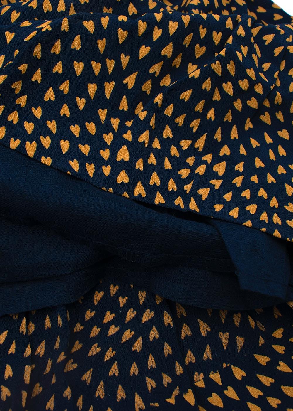 Mustard Heart Print Crepe Skater Skirt