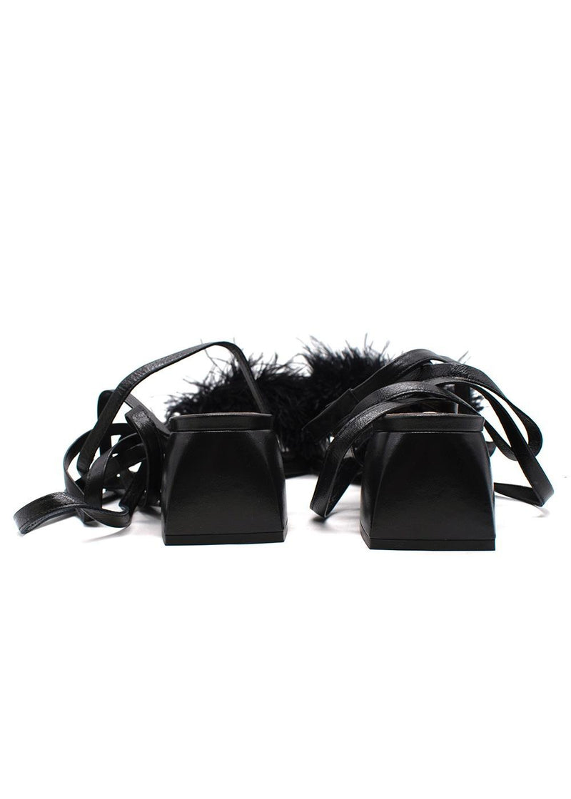 Nodaleto Black Feather Embellished Wrap Around Heels