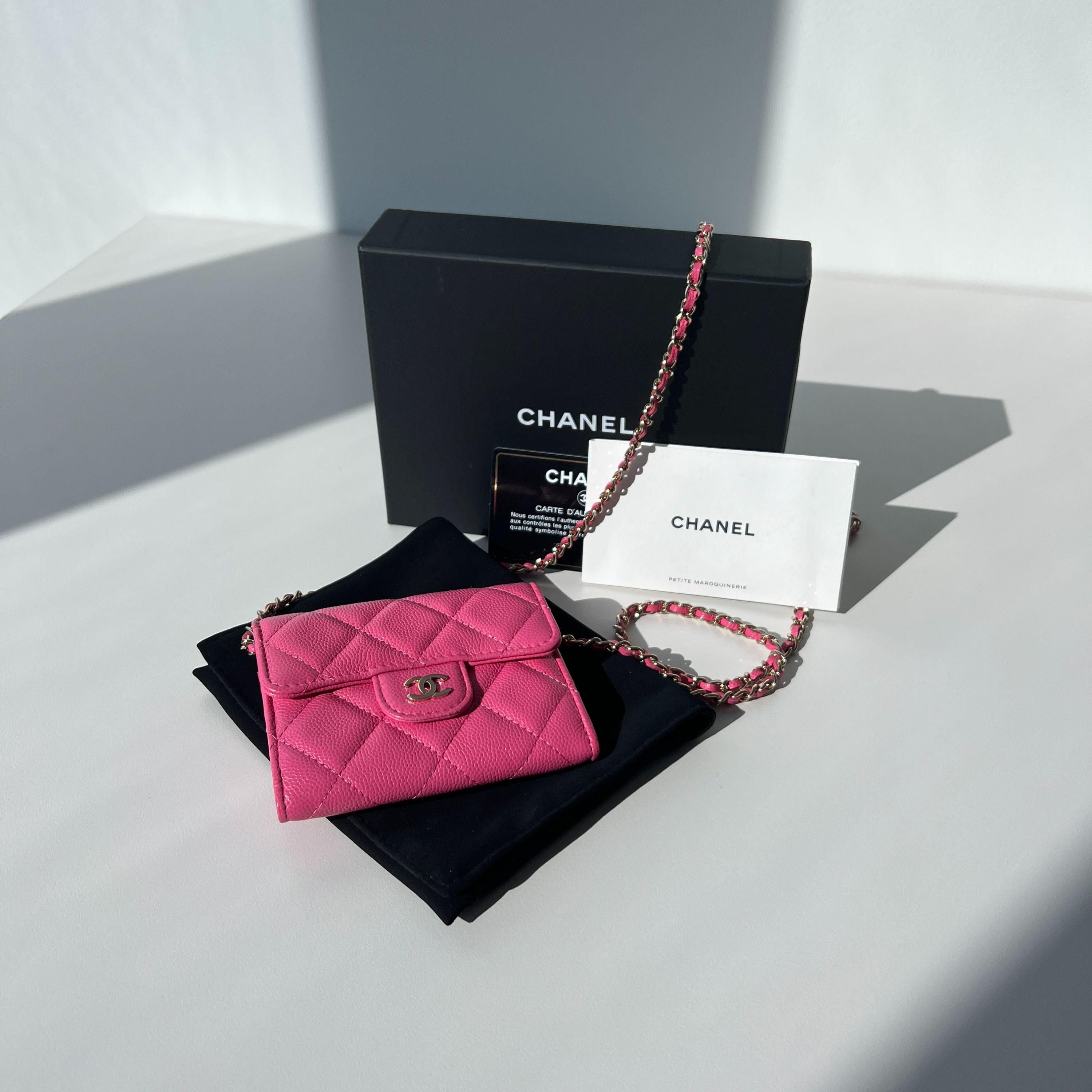 Pink Caviar Quilted Mini Wallet On Chain