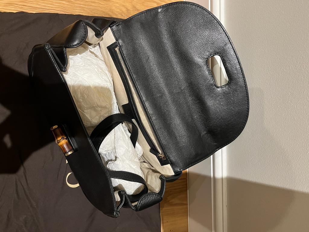 Black Leather Bamboo Top Handle Bag