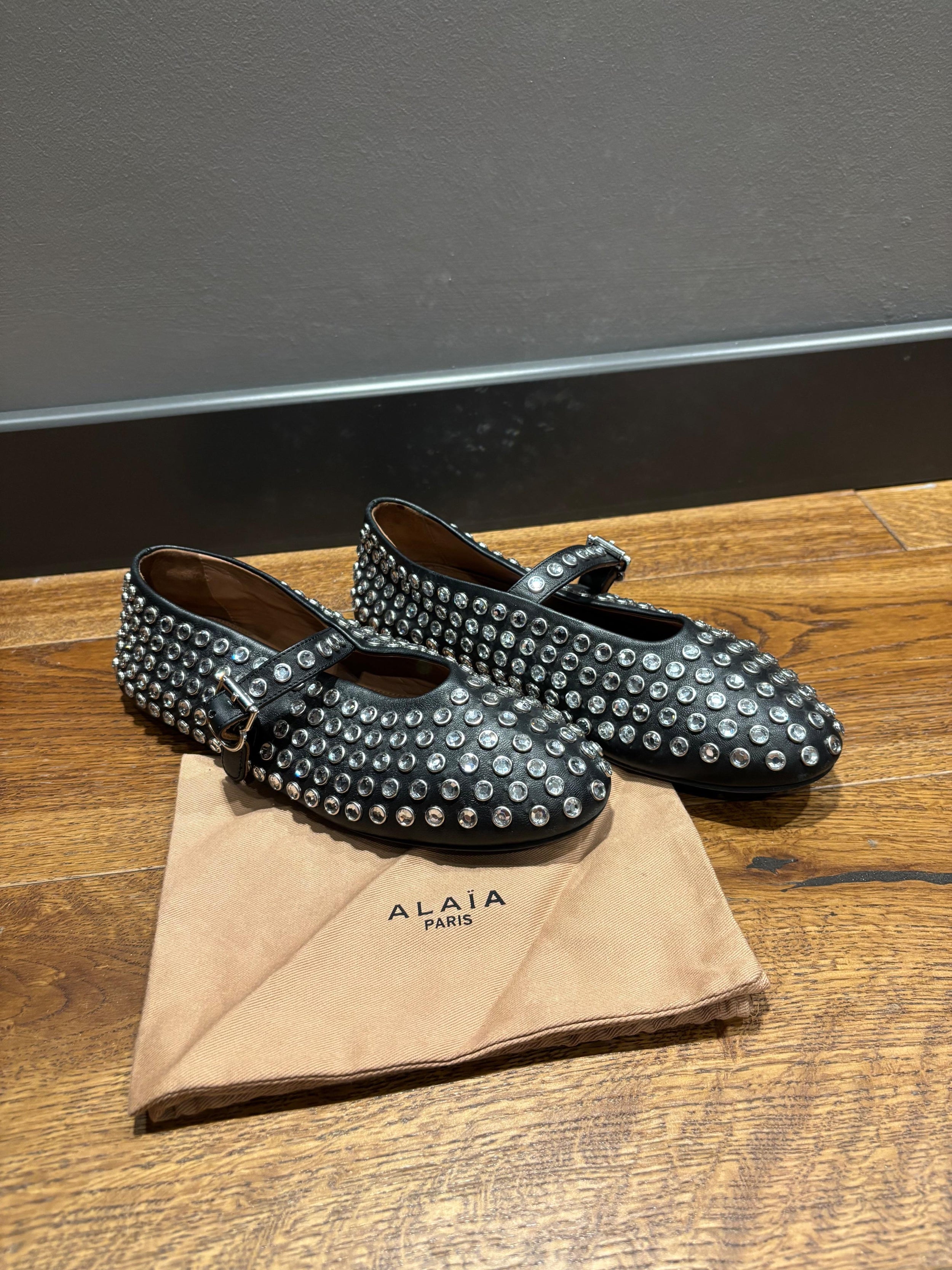 Alaia Embellished Black Ballet Flats