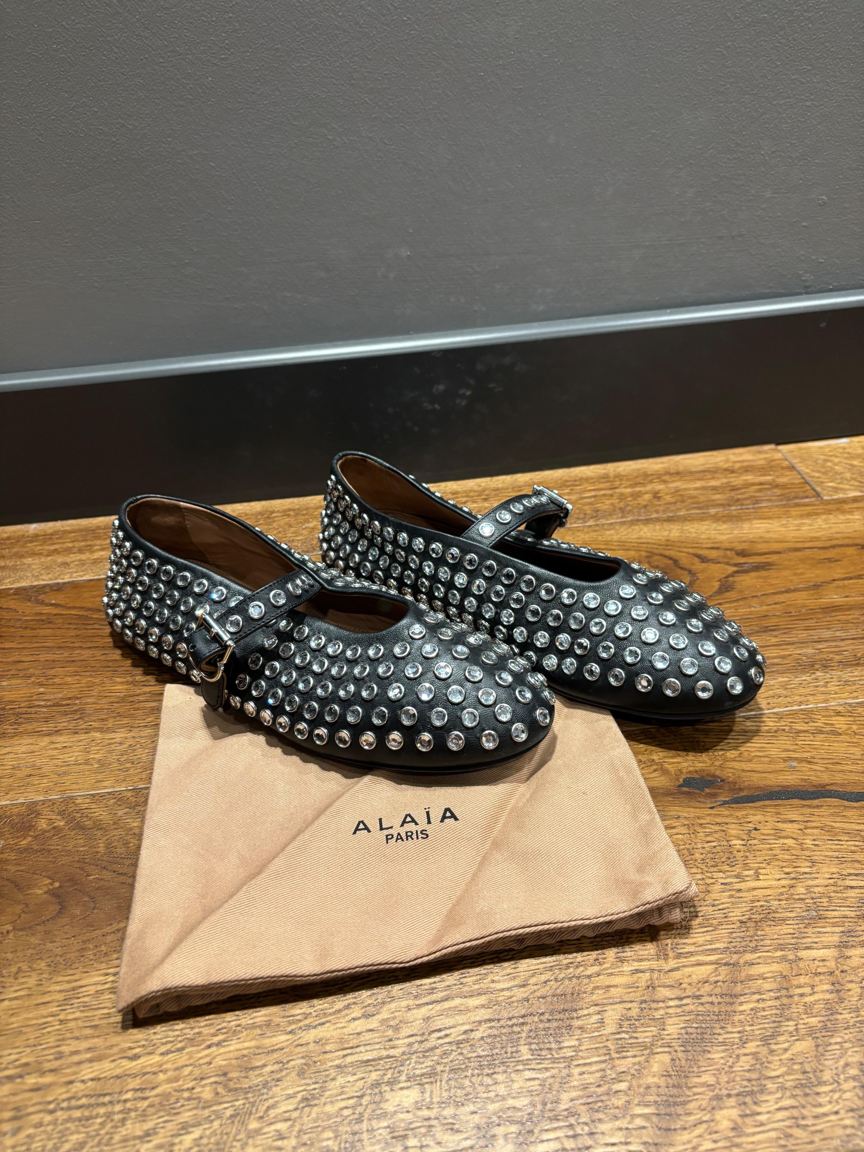 Alaia Embellished Black Ballet Flats